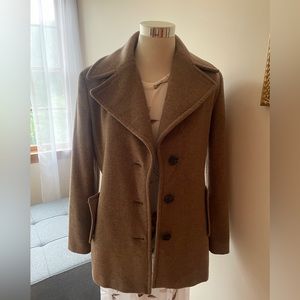 𝅺Calvin Klein Wool Silk Blend Oatmeal Color Button Up Pea Coat Pockets Size 6